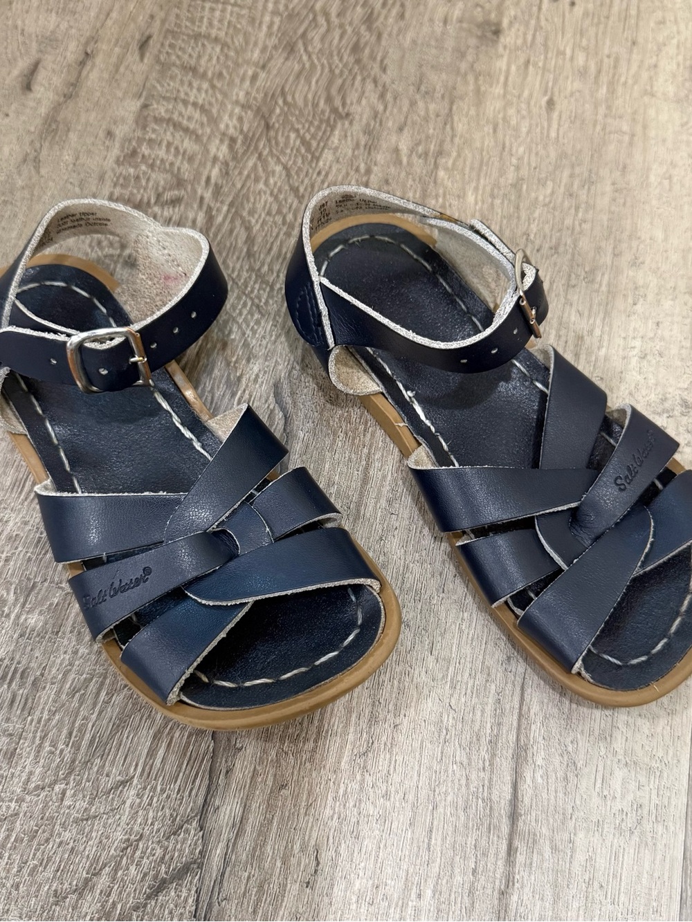 Salt Water Sandals by Hoy Navy Leather Kids Sandals